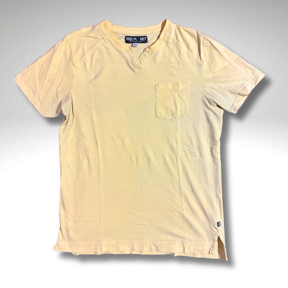 Free Planet Organic Cotton Split Neck Pocket Tee Butter Yellow